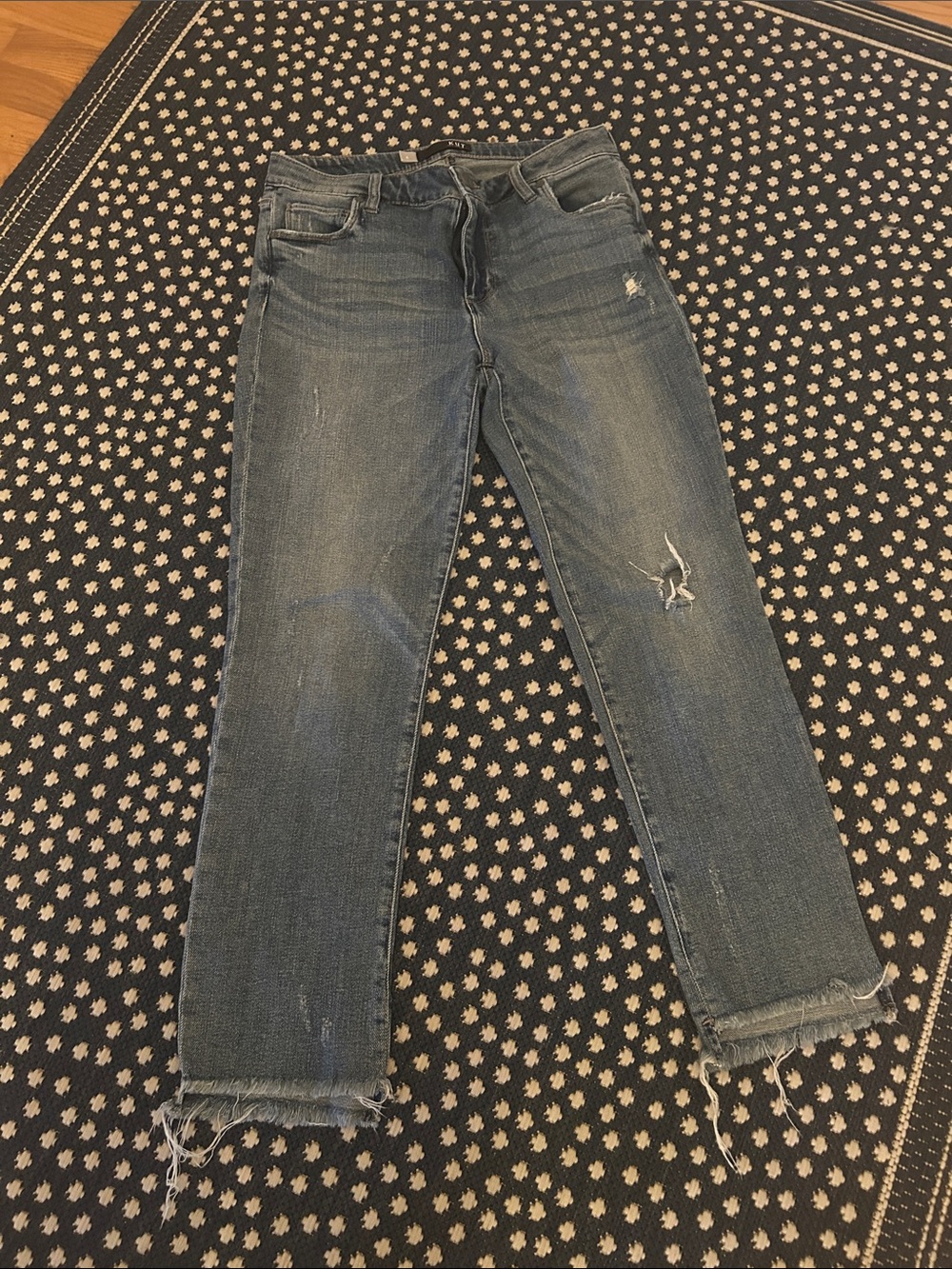 Kut from the Kloth Distressed Straight-Leg Jeans - Blue Denim